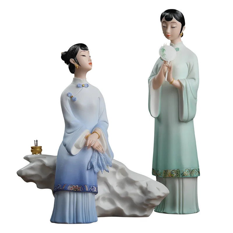 

Ornament Chinese classical beautiful woman home living room wine cabinet bogu rack decoration