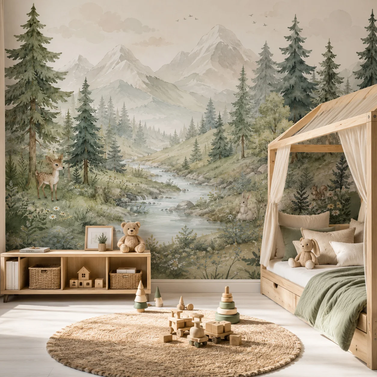 Woodland Mountain Forest Wall - Baby Nursery Mural Wallpaper recension och pris