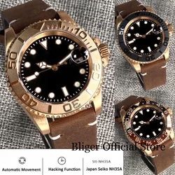 40mm Real Bronze Cusn8  NH35A Automatic Men Watch 200M Waterproof Root Beer Insert Leather Band 120 Clicks Bezel