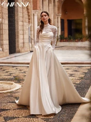 Modesto vestido de casamento de gola alta brilhante lantejoulas contas noiva robe gracioso a linha longo vestido de noiva personalizado robe de mariée