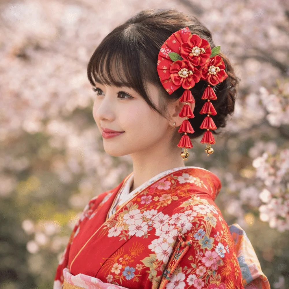 

Cute Tassels Tassel Fan Hairpin Flower Sakura Japanese Kimono Headwear Cloth Hanfu Fan Hair Clip Kimono Hair Clip Children