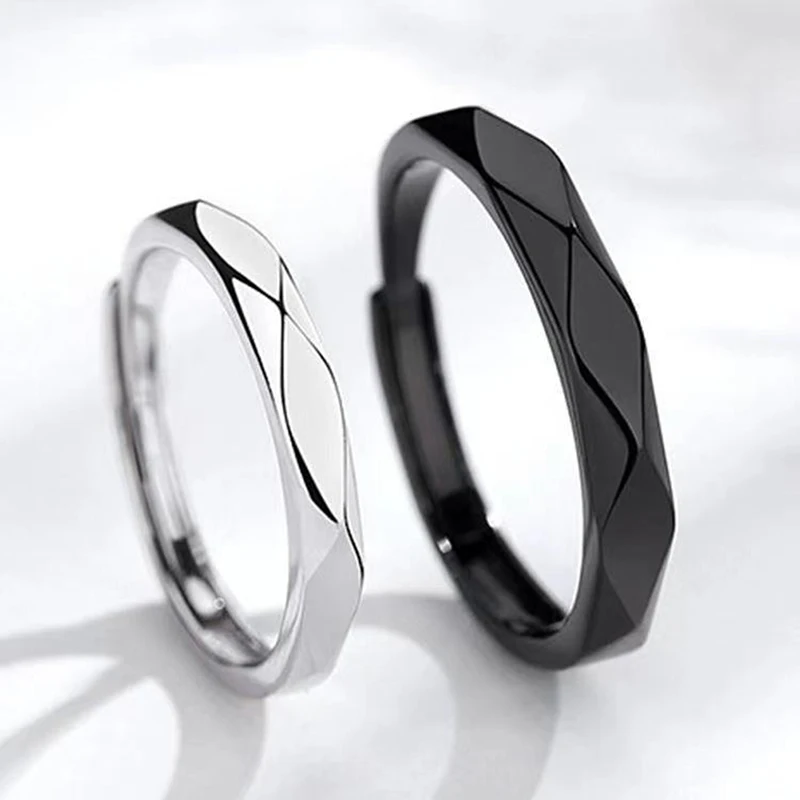 1Pair New Simple Geometric Couple Ring Rhombus Wedding Ring Couple Engagement Jewelry Party Gift