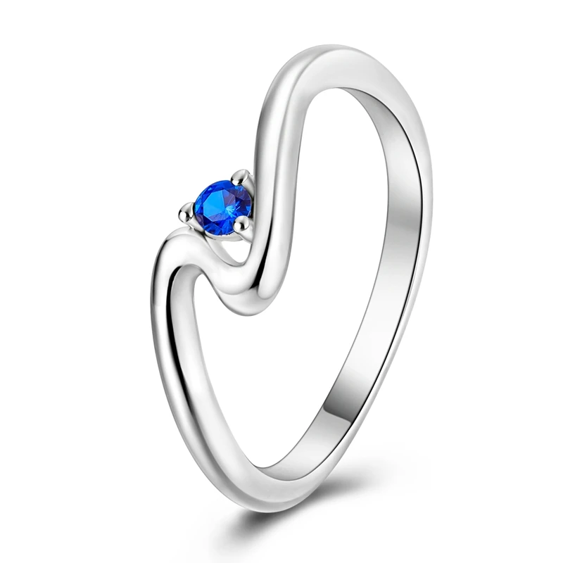 Exquisite 925 Sterling Silver Minimalist Streamlined Blue Pavé Irregular Ring For Women's Wedding Fashion Jewelry Gift