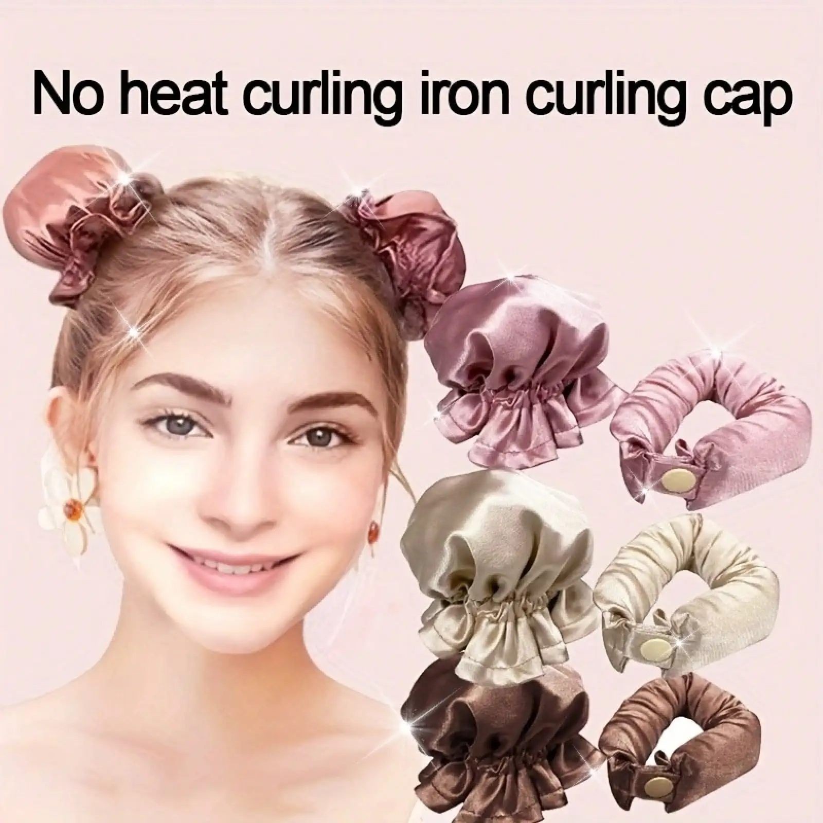 New Satin Heatless Hair Curling Set with Rollers, Caps and Overnight Curlers for Long Lasting Curls for Women (1 SET, Lotus root starch)