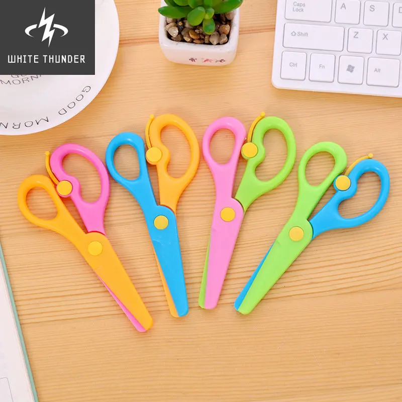 Cute Mini 137cm Safety Round Head Plastic Scissors Student Children Kids Paper Cutting Minions Supplies For Kindergarten School