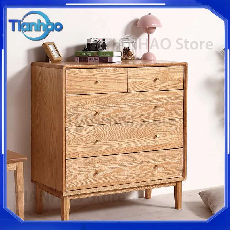Oak Five-Drawer Chest of Drawers Solid Wood Storage Cabinet for Living Room Bedroom Footboard Storage Unit Factory Direct