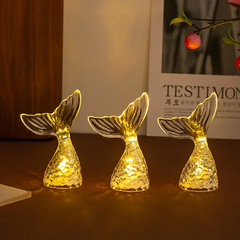 Electronic Candle Light Creative Luminous Mermaid Tail Night Light Ins Desktop Ornament Miniature Decoration for Home Bedroom