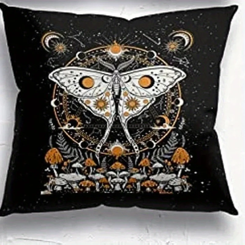 Gothic Skeleton & Mystical Motifs throw pillow cover with short plush print for living room sofa decoration cushion cover