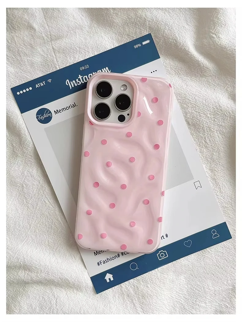 Love Polka Dot Folds Texture Phone Cases For IPhone 15 16 Pro Max Case 11 12 13 14 Pro Silicone Shockproof Fashionable Cover - náhled 3