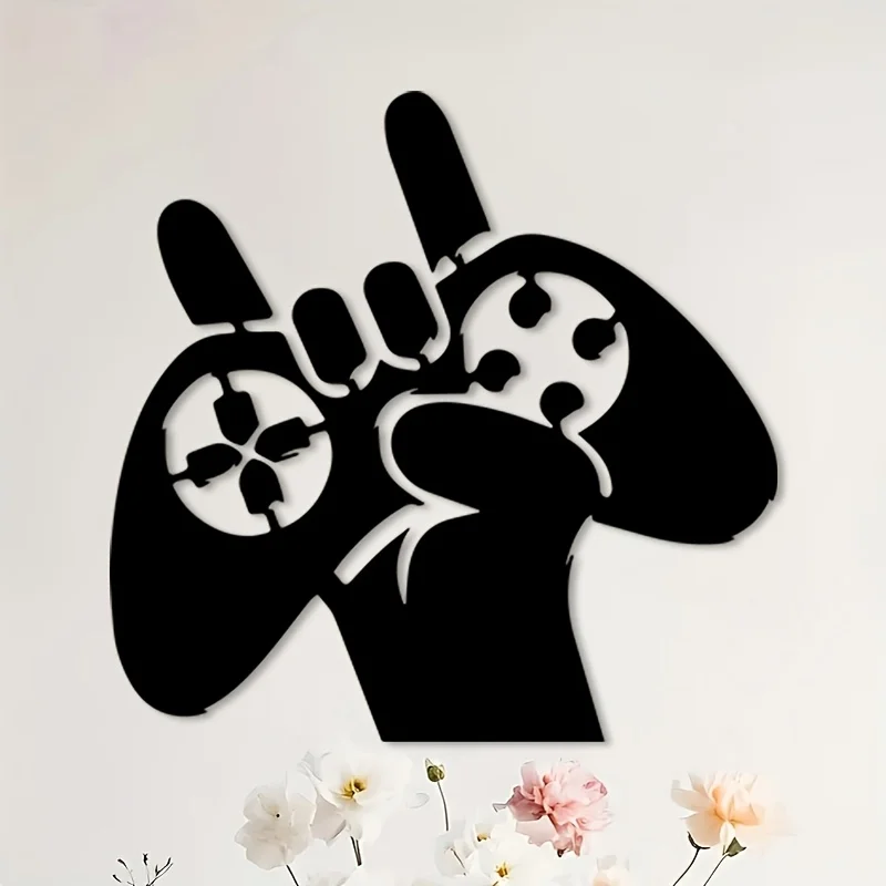 Retro Gaming Hand Metal Wall Art Iron Controller Statue Mural Nostalgic Decor for Gamer Cave Office Birthday Gift view 5
