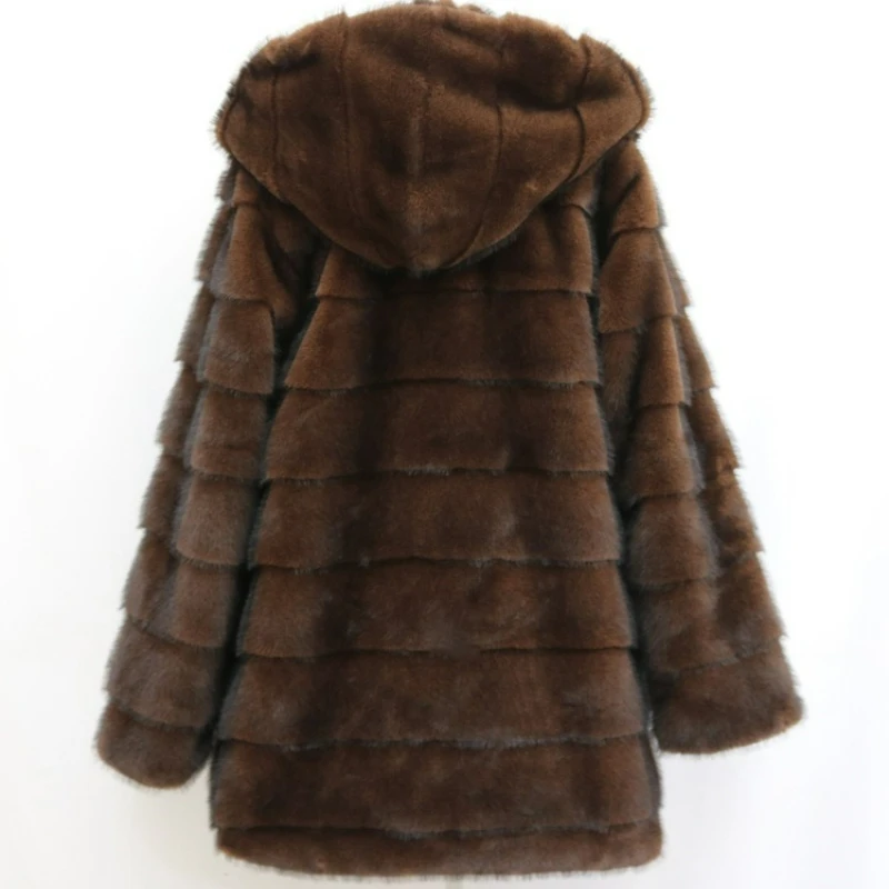 Ropa de otoño e invierno para mujer, chaqueta de piel sintética de visón, abrigo de piel con capucha de longitud media, talla grande, informal, cálido, suelto, para ir al trabajo, 2026