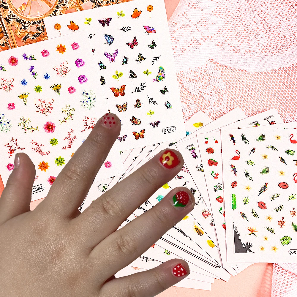 1pcs 3D Cartoon Strawberry Flower Nail Decals Child Baby Princess Little Girl Nail Decoration Safe Non-Toxic Finger Stickers