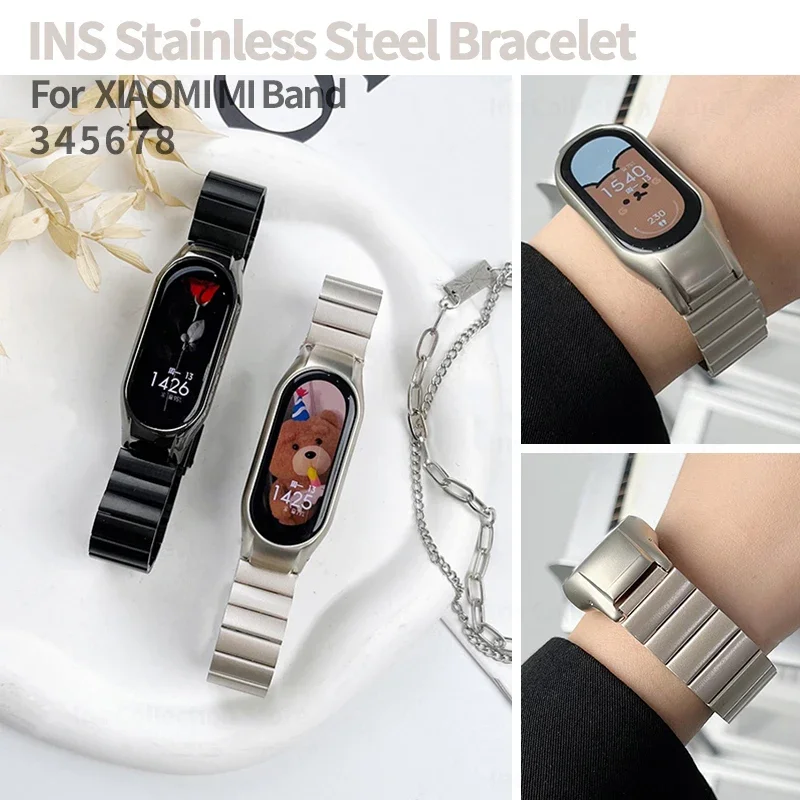 Metal Stainless Steel Strap for Xiaomi Mi Band 8 NFC Fashion Women Bracelet for Miband 7 6 5 4 3 Smartband Accessories Wristband