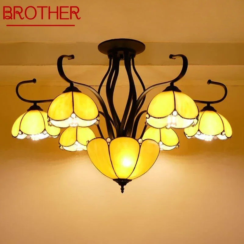 

BROTHER Tiffany European Living Room Pendant Lamp Mediterranean Sea Creative Color Glass restaurant Bedroom Hotel Chandelier