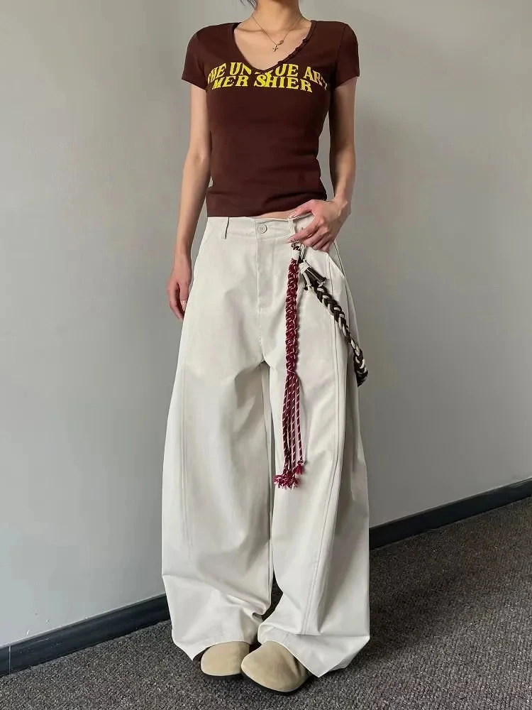 

Retro American Spring Knife Pants Casual Straight Leg Wide Leg Hip Hop Workwear Trousers for Men And Women with Belt