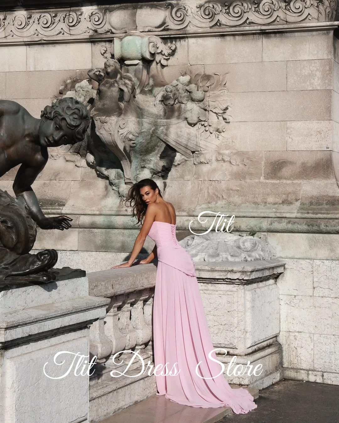 فستان سهرة أنيق من الشيفون الوردي للأطفال من TLIT فساتين حفلات على شكل قلب مخصصة بفتحة جانبية عالية فساتين لحضور الحفلات الموسيقية vestidos de fiesta