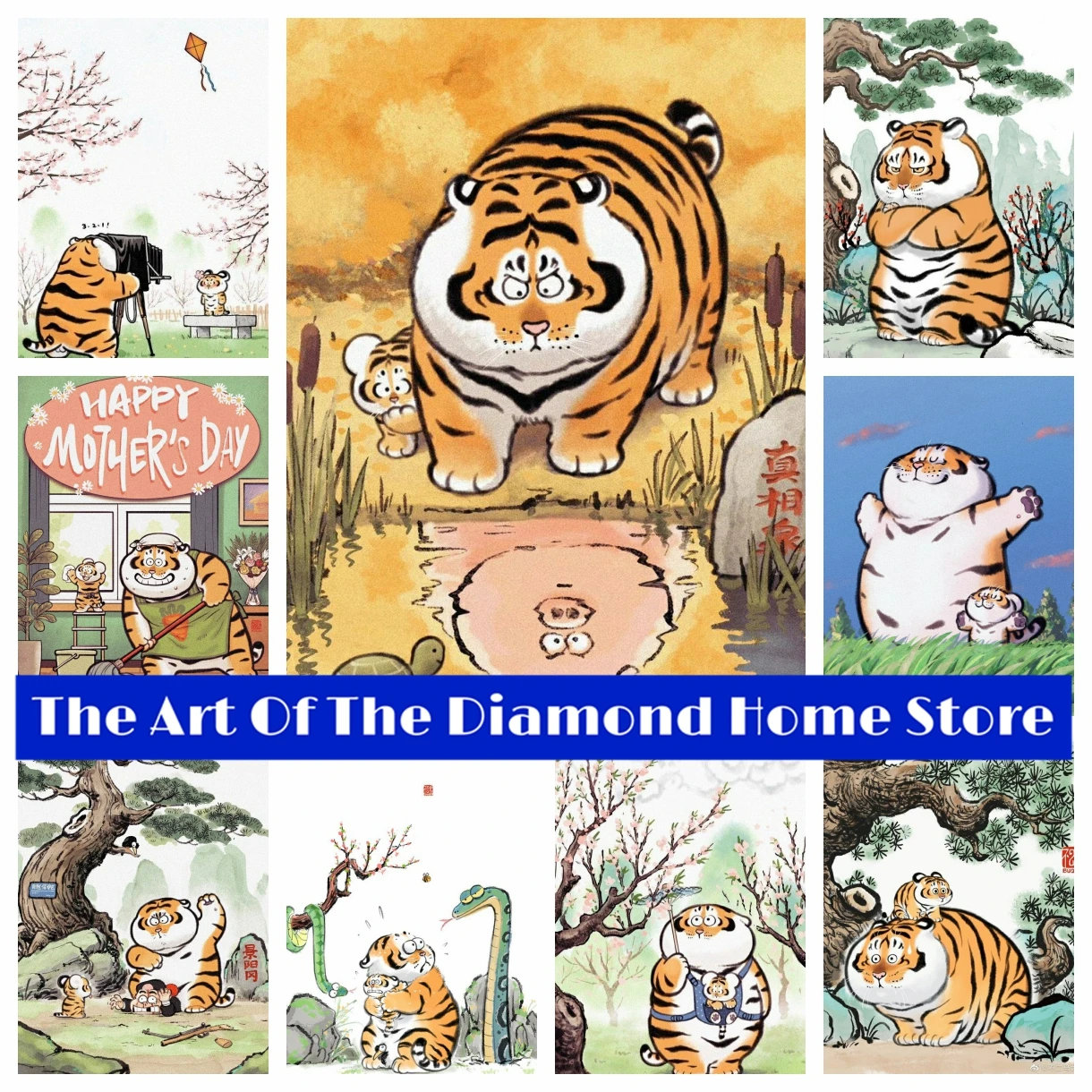 Cute Fat Tiger 5D DIY AB Diamond Painting Mosaic Cute Tiger Animal Art Cross Stitch Rhinestones Handmade Embroidery Home Decor