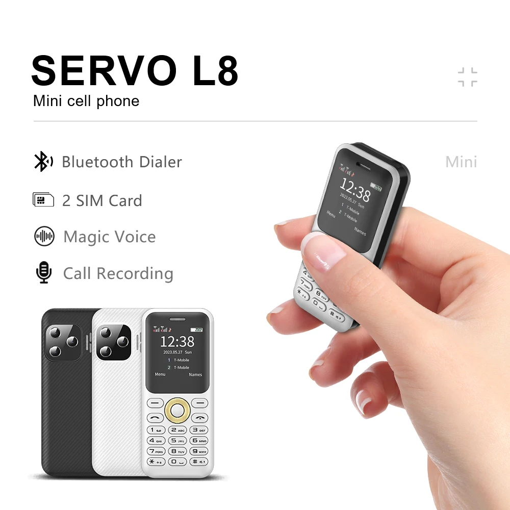 SERVO L8 Mini funkcja telefonu komórkowego Podwójna karta SIM w trybie gotowości Szybkie połączenie Bluetooth Nagrywanie rozmów Super małe telefony komórkowe do zapasów