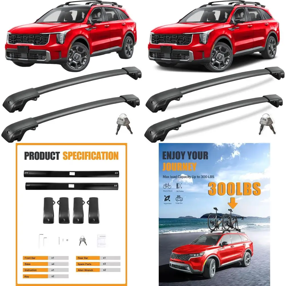 

Heavy-Duty Aluminum Crossbars for 2021-2026 Kia Sorento X-Line & X-Pro with Raised Side Rails, Lockable Roof Rack Accessories