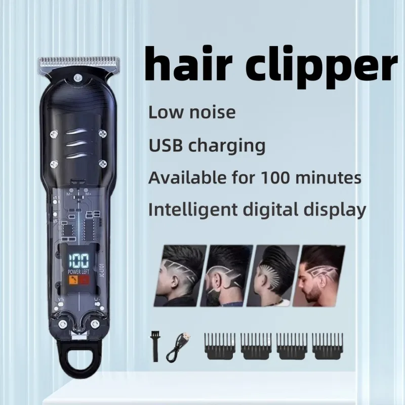 Professional Hair Clippers Rechargeable Hair Clipper Transparent Electric Hair Trimmers For Men Cordless Hair Cut Machine