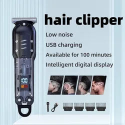 Professional Hair Clippers Rechargeable Hair Clipper Transparent Electric Hair Trimmers For Men Cordless Hair Cut Machine