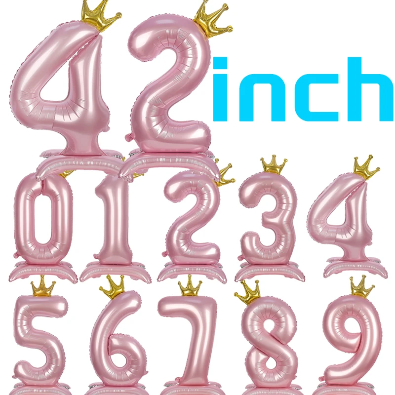 42 Inch Helium Number Foil Balloons With Crown Large 0-9 Happy Birthday Wedding Party Baby Shower Decoration Supplies Kids Gifts