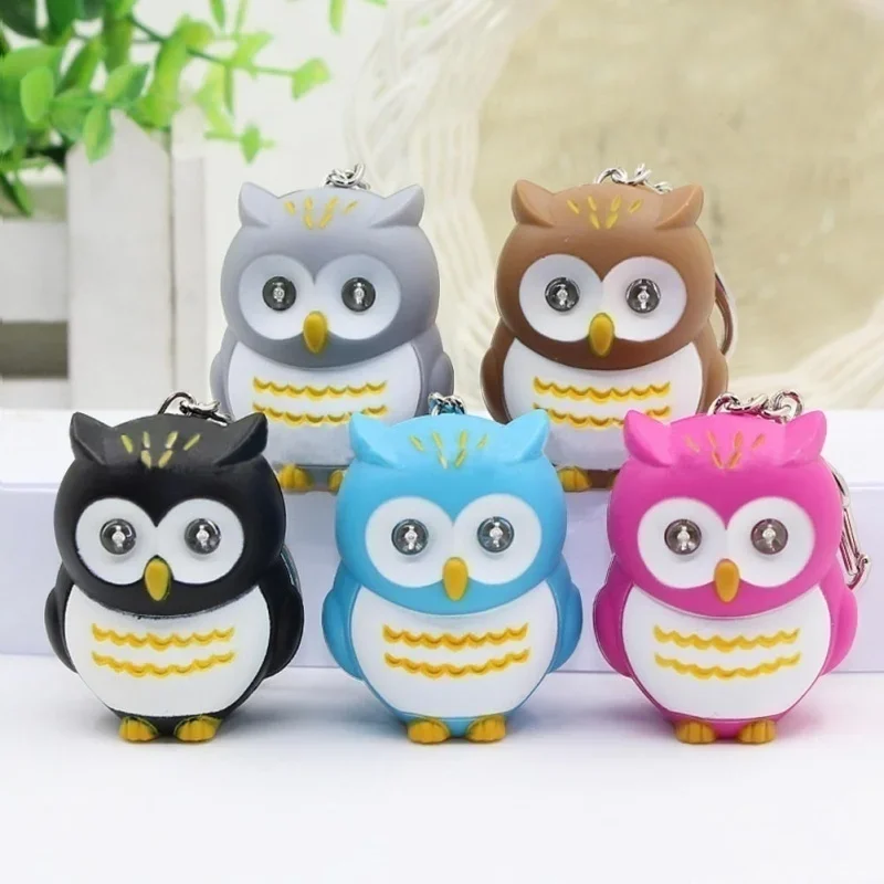 New Keychain Owl Motorcycle Car Key Chain Sound Light LED Flashlight Key Ring Holder Bag