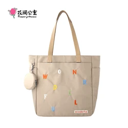 Flower Princess Letter Women's Bag New 2024 Trend Fashion Nylon Cloth Waterproof Shoulder Tote Handbag Female Big Bags for Women