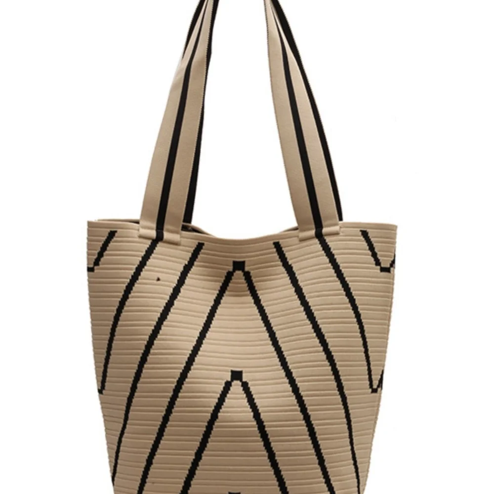 حقيبة كتف محبوكة بنمط موجة بتصميم متخصص صغير للتسوق في الشوارع، حقيبة ذات سعة كبيرة للتنقل، حقيبة دلو مائي