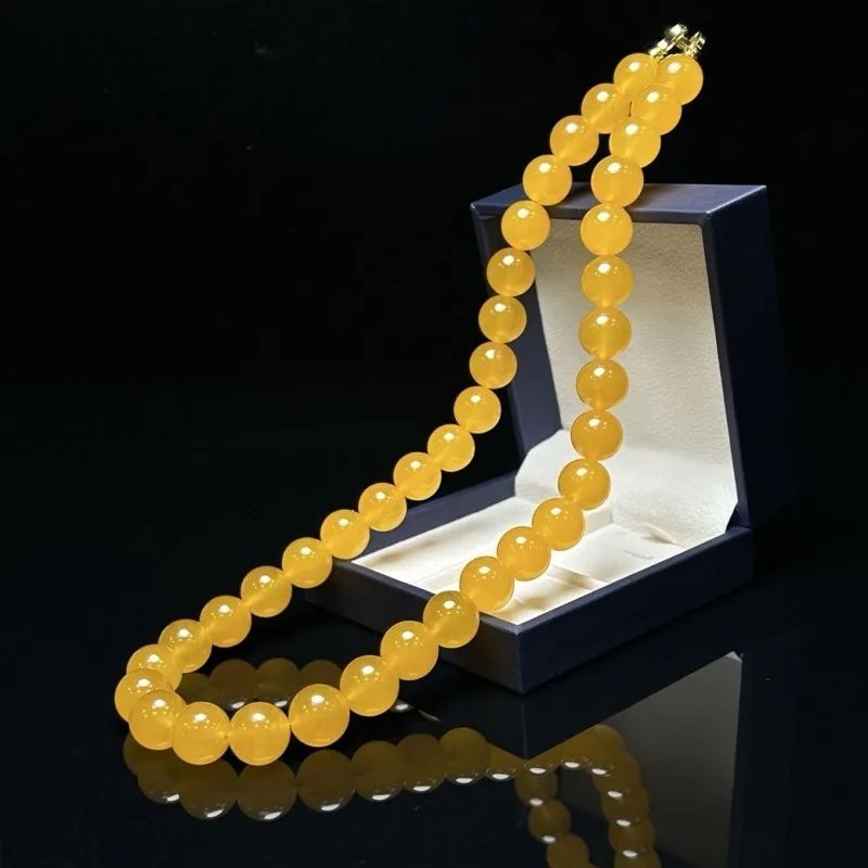 Exquisite Ice-through Yellow Round Bead Necklace, Fashionable and Versatile Jewelry 4
