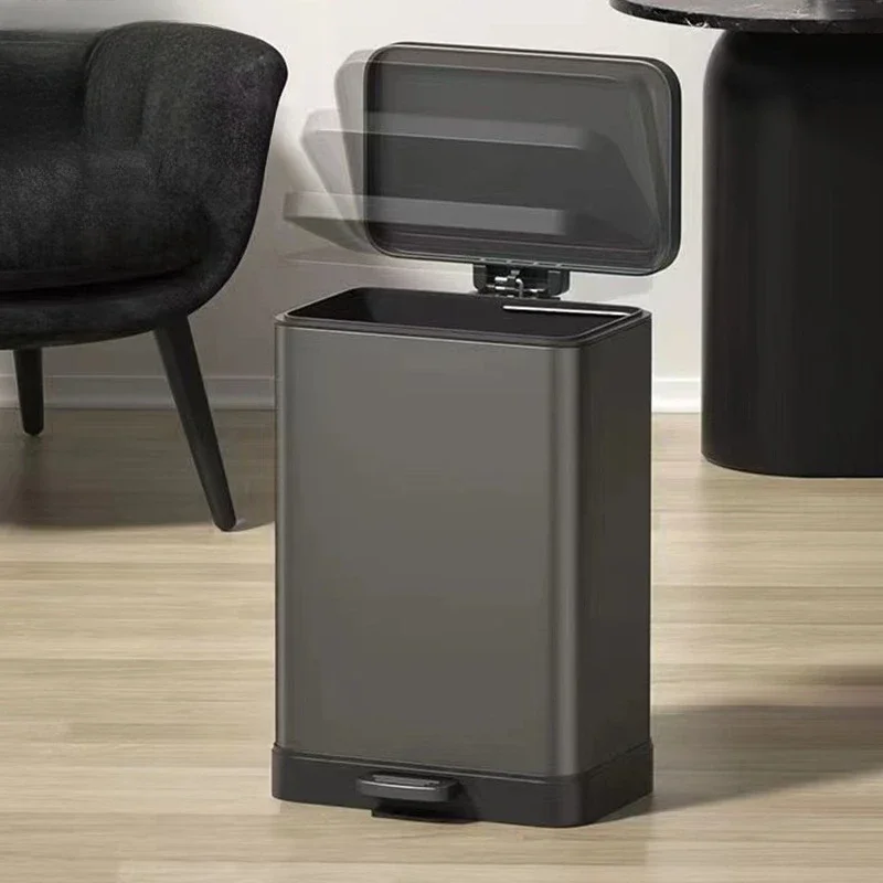 Large Capacity Waste Bins Food Waste Recycle Trash Can Kitchen Wastebasket Stainless Steel Litter Bins Pedal Cleaning Dustbin