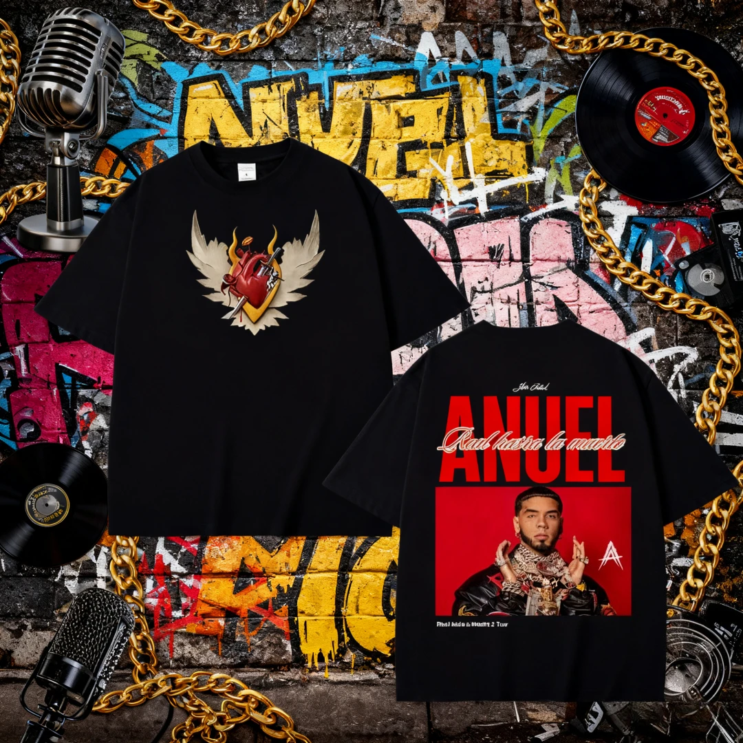 Camiseta de rapero Anuel AA Real Hasta La Muerte Touring para hombre, camiseta de manga corta de algodón de calle a la moda Retro, verano 2025