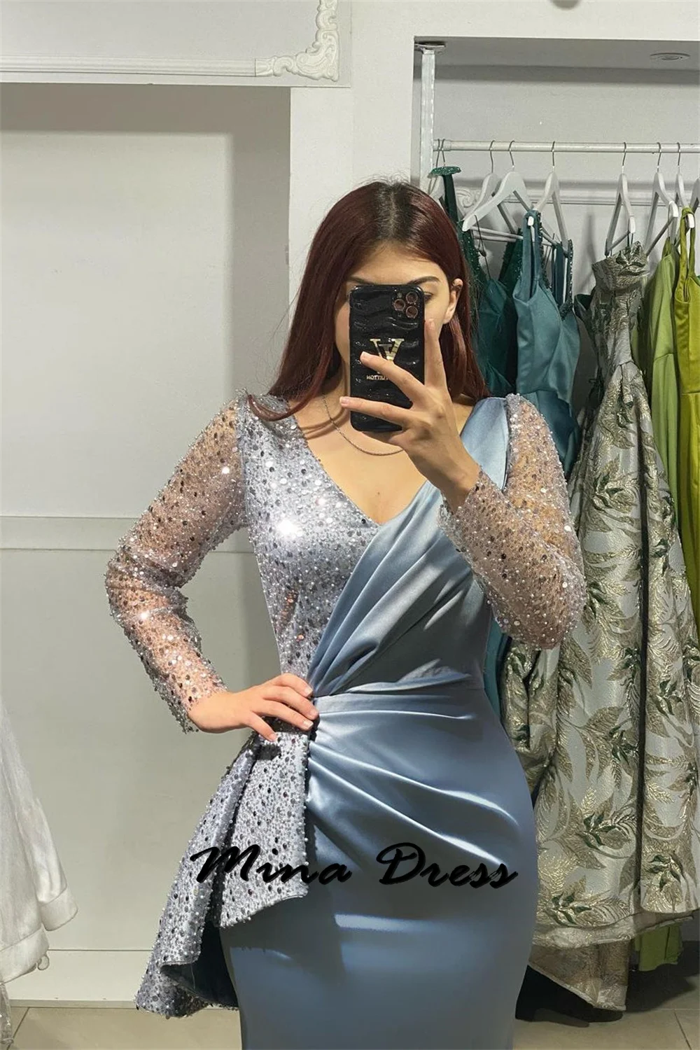 Mina Customized Long Sleeve Evening Dresses Woman Elegant Dress Woman 2024 Sequined V-neck Wedding Guest Dress Women Ball Gowns