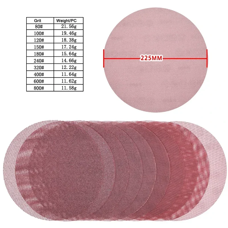 5 Pcs 9 Inch Mesh Sandpaper 977A+ Hook and Loop Assorted 80-800 Grits for Polishing and Sanding Car Body Wood Metal Plastic