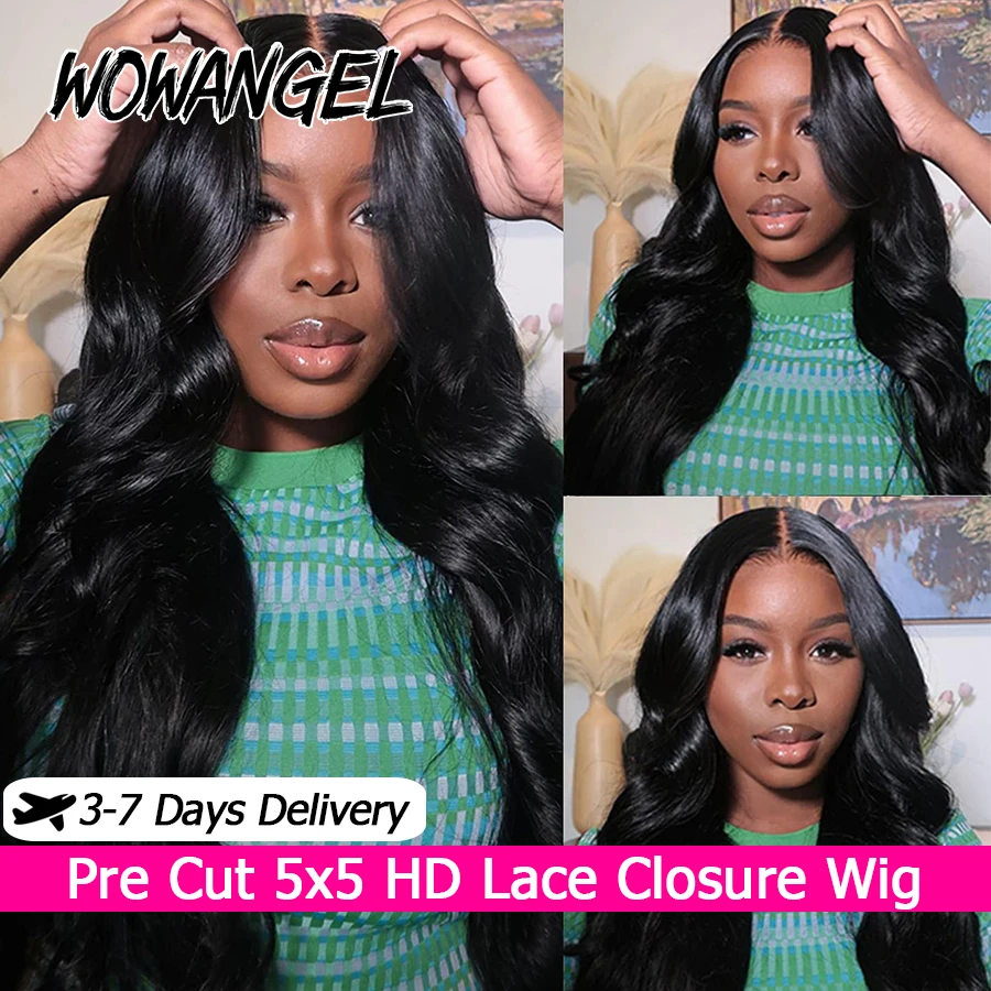 

Body Wave Glueless Wigs Human Hair Pre Cut 5x5 HD Lace Closure Wig Ready To Wear Pre Plucked 250 Density 100% Human Hair Wigs