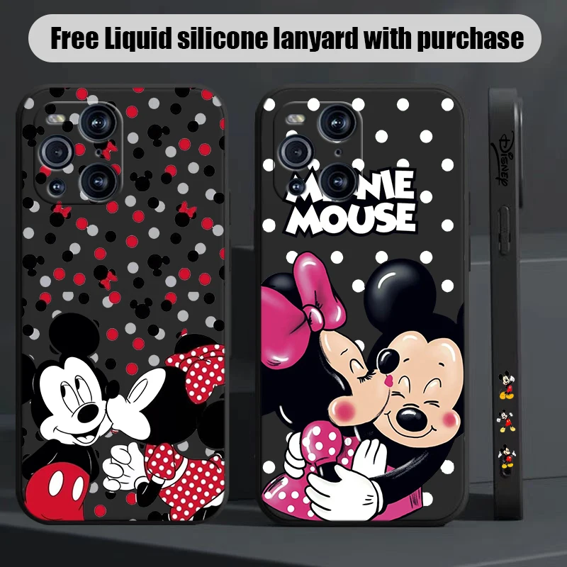 Loving Mickey and Minnie Phone Case For OPPO Find X2 X3 X5 Pro Lite Neo Reno 2 Z 5 6 7 8 10 Lite Pro Liquid Left Rope Shell Capa image 5