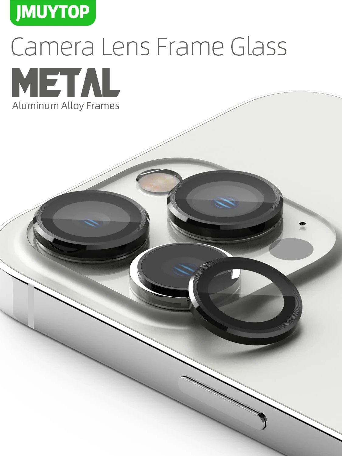 JMUYTOP Schutzkamera für iPhone 13 14 Pro Max Mini Aluminiumlegierung Metall mit gehärtetem Glas Vollständige Abdeckung Kameraobjektivschutz