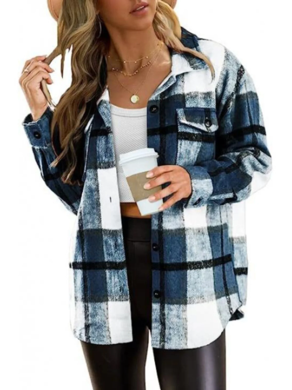 Casual Plaid Loose Long Sve irt Street Sle Polyester Fabric Button up Classic Straight Cut Women's Spring Faion