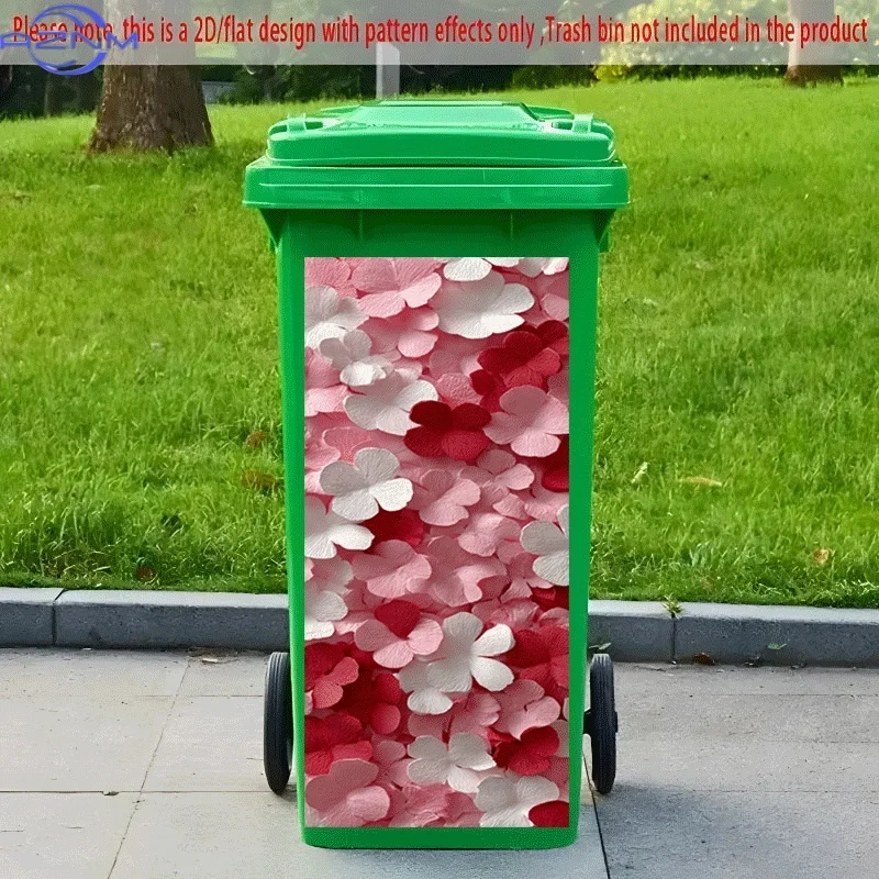 2D Flat Self-Adhesive Trash Can Sticker, Romantic Pink, White, and Red Petal Decorative Sticker, Creative Trash Can Decoration