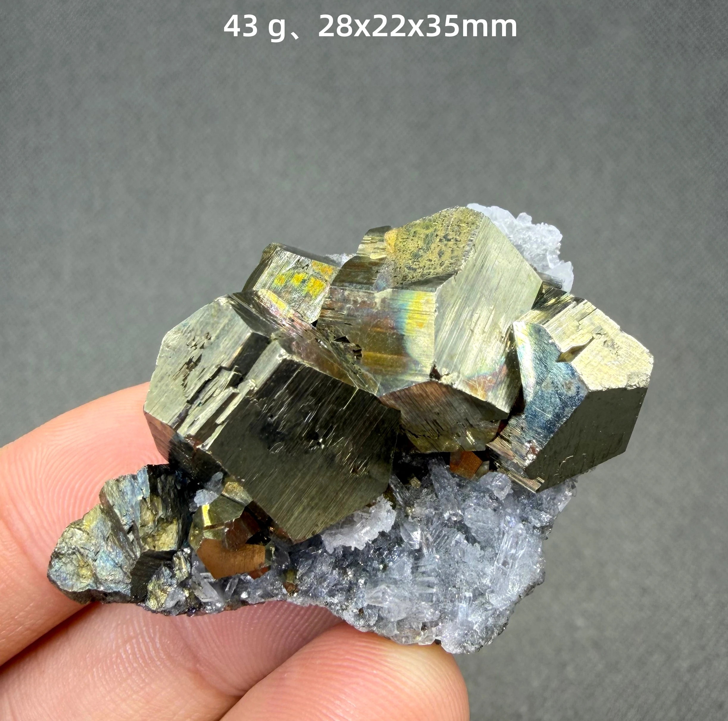 Natural Polyhedral Pyrite with Quartz mineral specimen + healing quartz crystals and stones rock