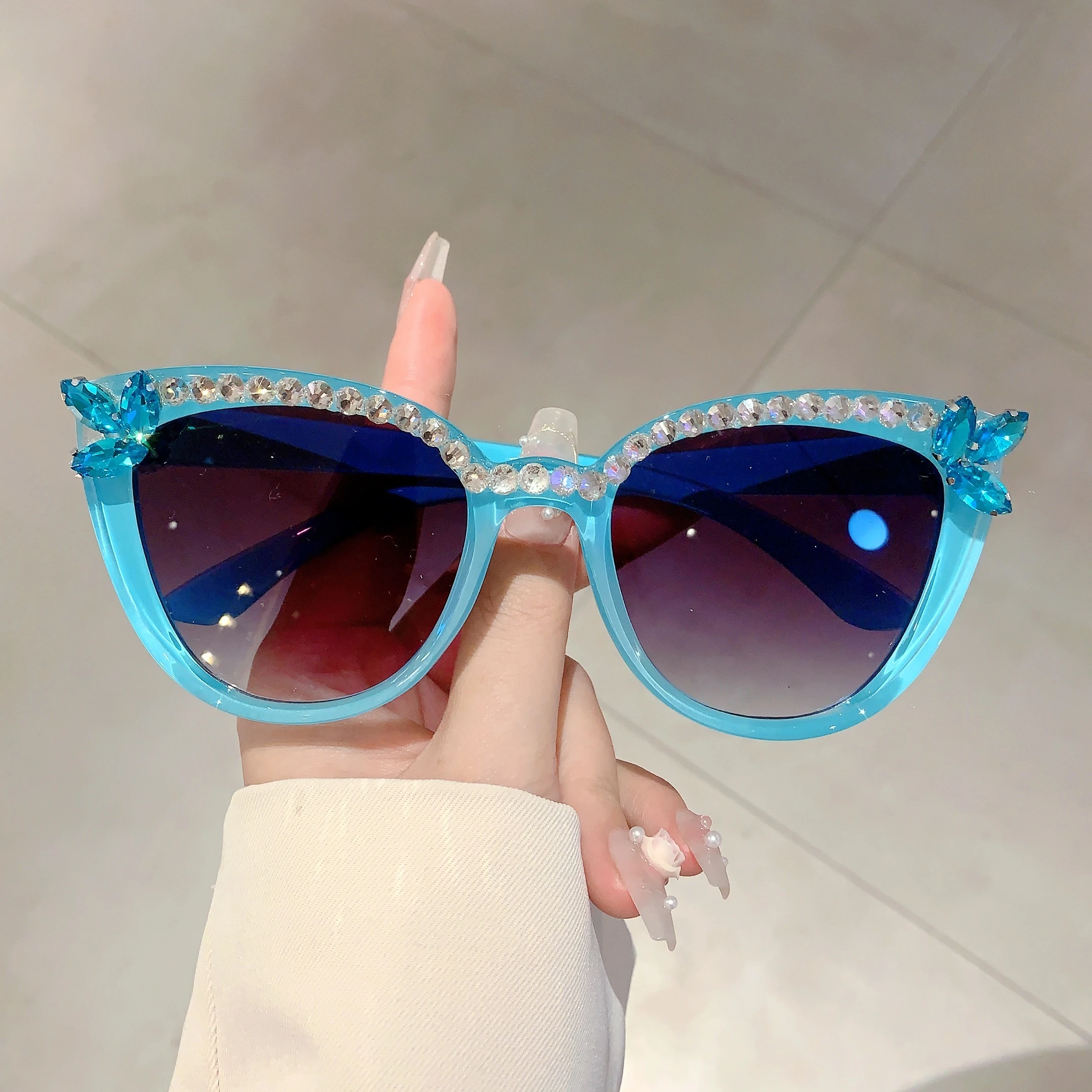 Kammpt Vintage Cat Eye Sonnenbrille mit Strass Frauen Mode Süßigkeiten Farbverlauf Sonnenbrille trend ige Original Design Sonnenbrillen
