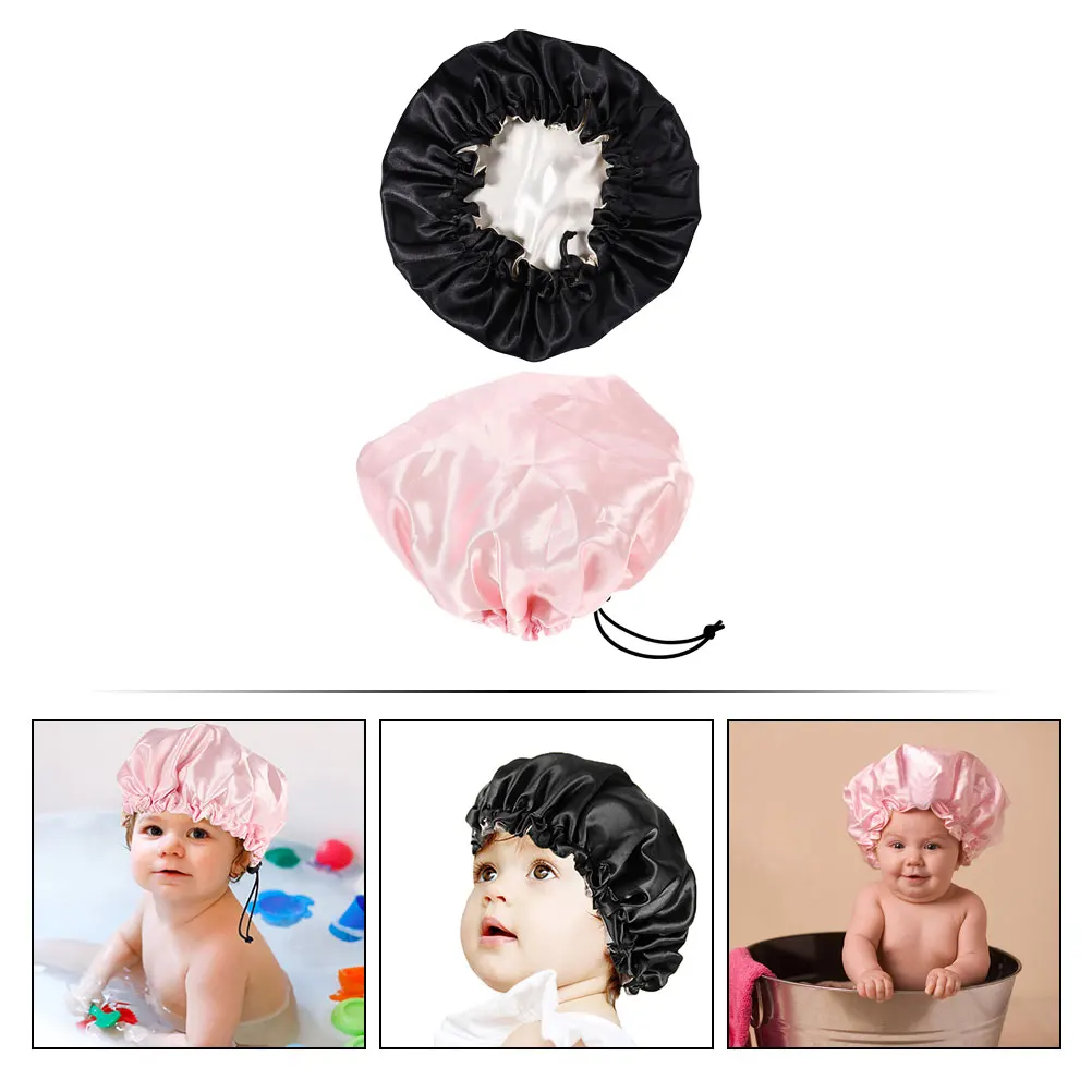 

2Pcs Satin Sleeping Hats Kids Elastic Adjustable Breathable Hair Care Sleep Caps Children Shower Bathing Caps