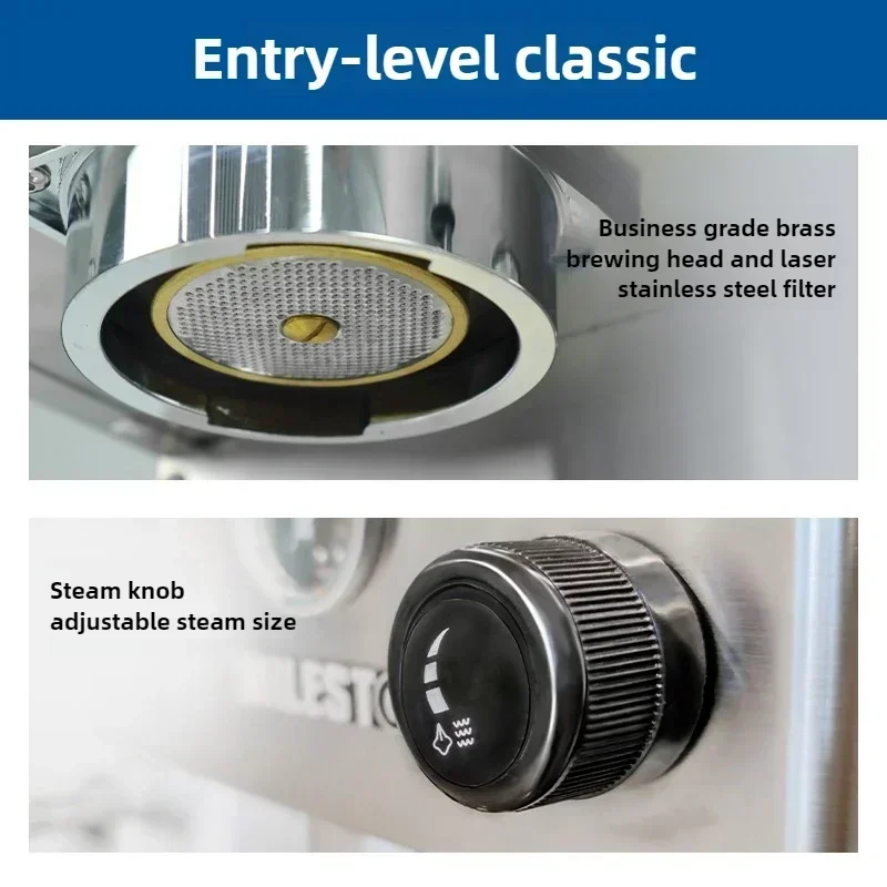 ماكينة قهوة MILESTO EM-18 أنيقة من ثلاثة أجيال منزلية إيطالية شبه أوتوماتيكية، غلاية TOD للتحكم في درجة الحرارة، بخار 220 فولت