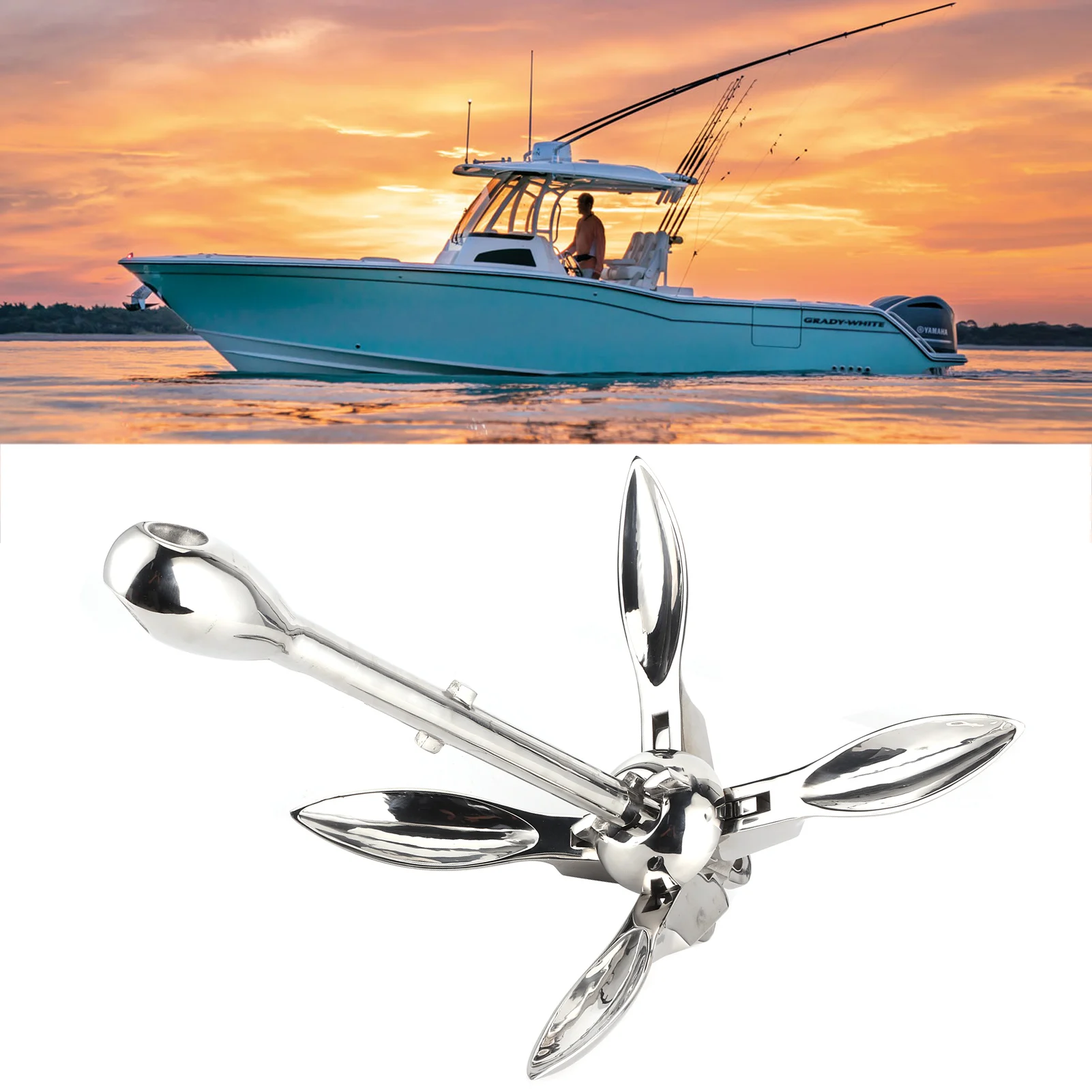 Foldable Anchor 8.8lb Grapnels - Fishing Boat Anchor ulasan dan harga