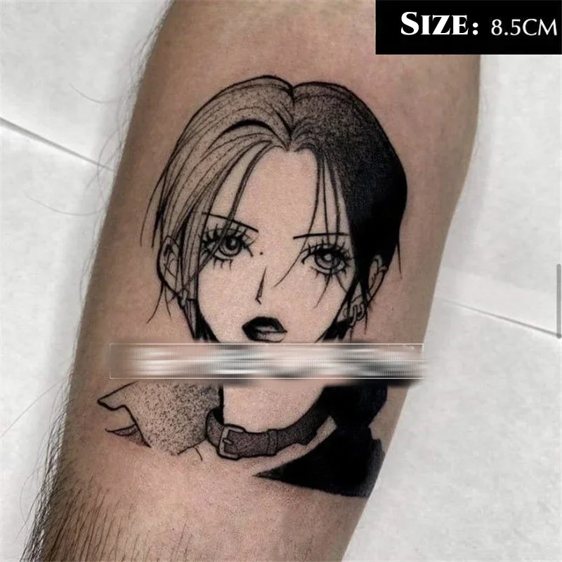 

Anime Small Size Black Nana Temporary Tattoos Cartoon Waterproof Fake Tattoo Sticker Body Art Transfer Tattoo for Woman Men