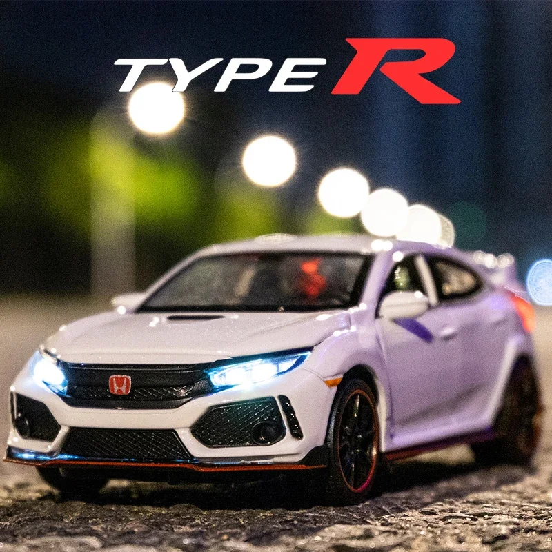 

1:24 Honda Civic Type-R Alloy Car Model Diecasts Metal Toys Vehicles Simulation Sound Light Hobbies Collectible Kids Toys Gifts