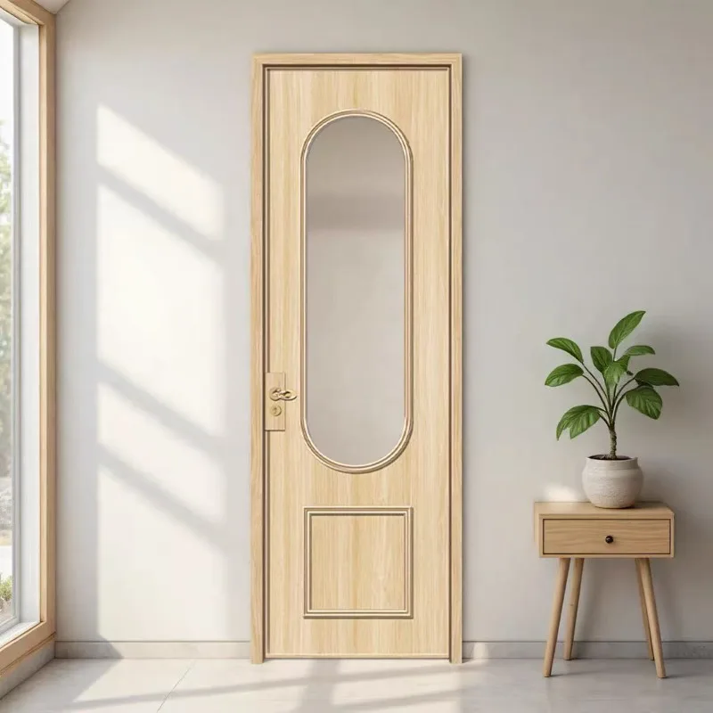 Song style wood grain color aluminum alloy door retro bathroom door antique kitchen door arc glass bathroom door antique style