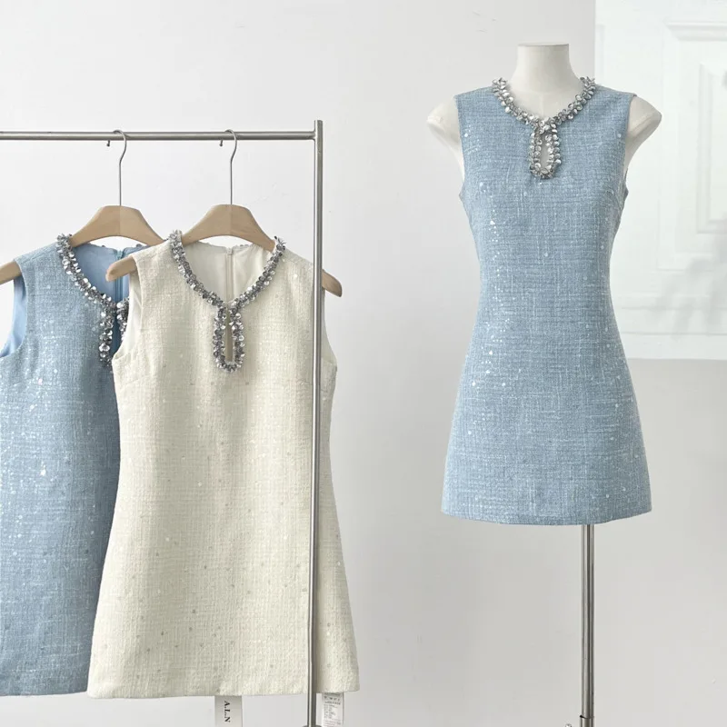 Vestidos de Tweed con fragancia pequeña de lujo de alta calidad para mujer, vestido corto dulce de verano 2025, Vestidos de fiesta, batas femeninas