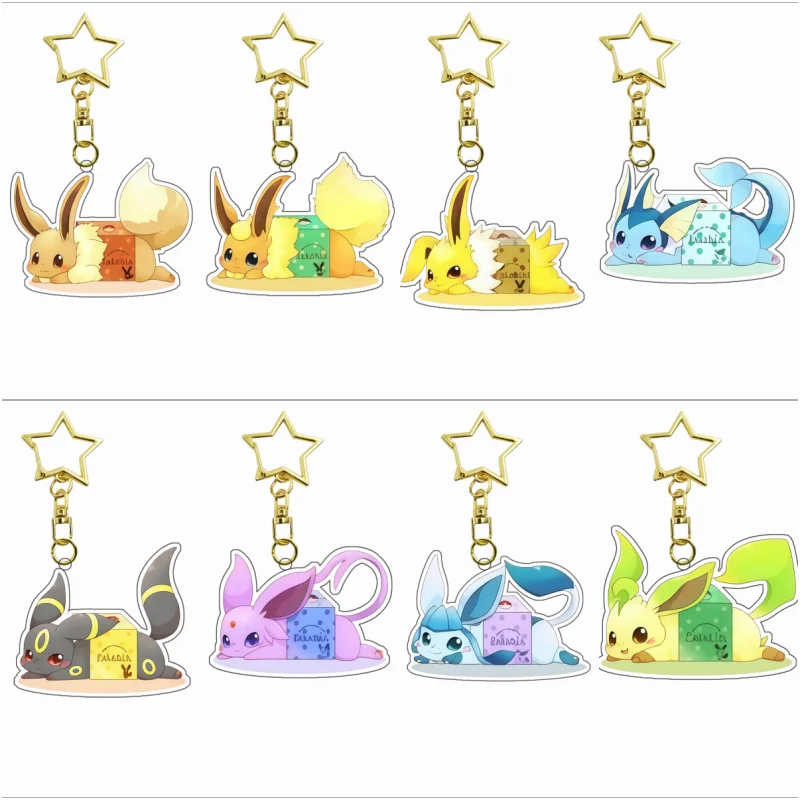 

Recycled Acrylic Keychain for Eevee Sylveon Vaporeon Umbreon Espeon Leafeon Anime Keychain Couple Pendant Cute Decoration Gift