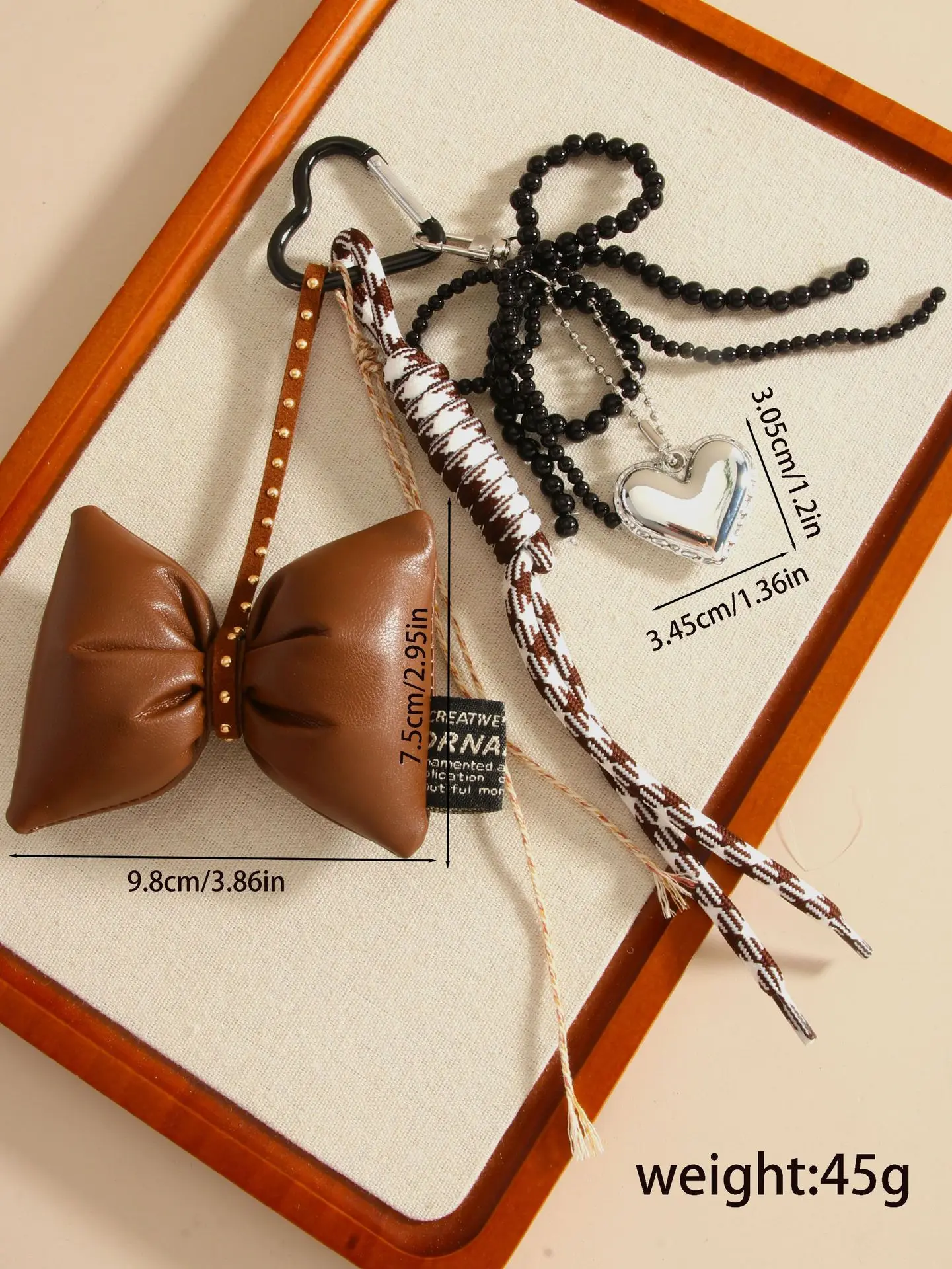 Leather Bow Heart Beaded Lanyard Keychain Hand Braided Rope Roman Knot Keychain Y2k Bag Pendant for Women
